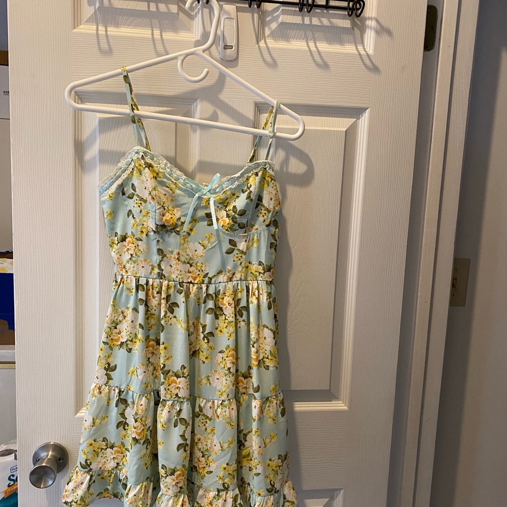 Floral dress in Blue and Yellow